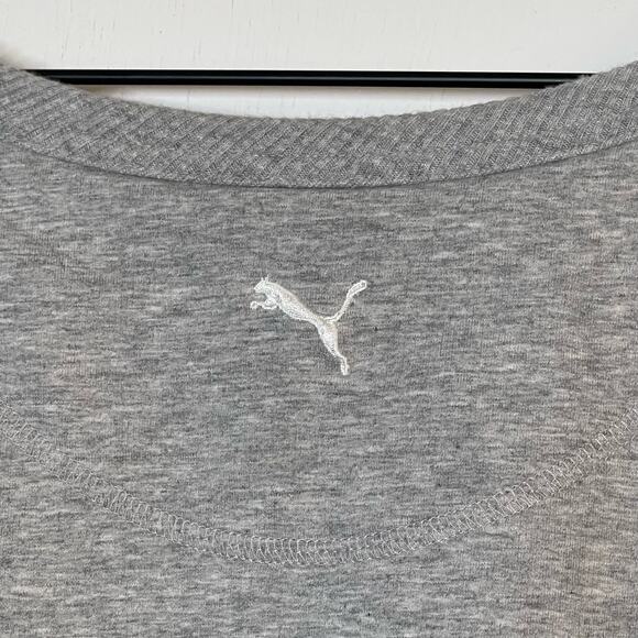PUMA Sweatshirt Womens Size Large Gray White Spellout Logo Knit Stretch Pullover - Picture 5 of 5